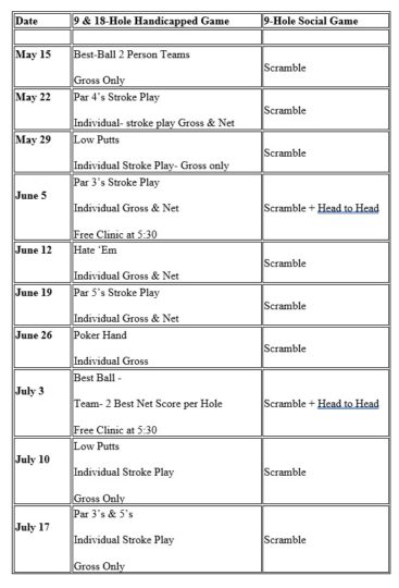 Ladies League Schedule 1